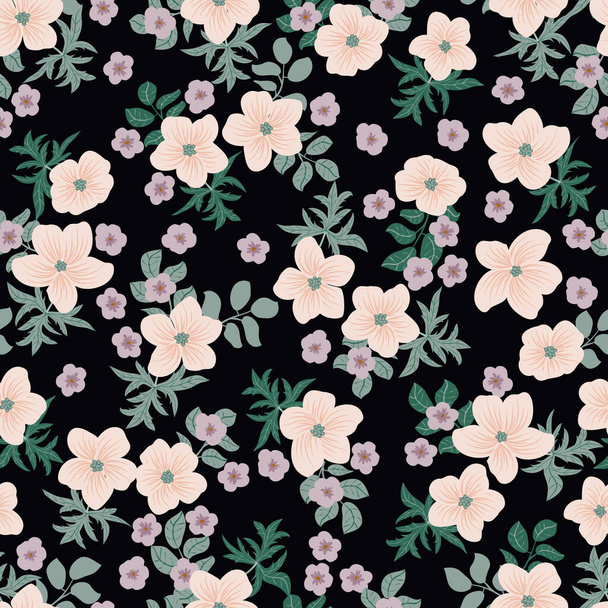 Vintage pattern in simple flowers of buttercup. Floral seamless background for romantic country wedding, textile, covers, manufacturing, wallpapers, print, gift wrap - Vector, Imagen