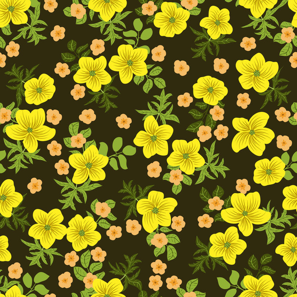 Vintage pattern in simple flowers of buttercup. Floral seamless background for romantic country wedding, textile, covers, manufacturing, wallpapers, print, gift wrap - Вектор,изображение