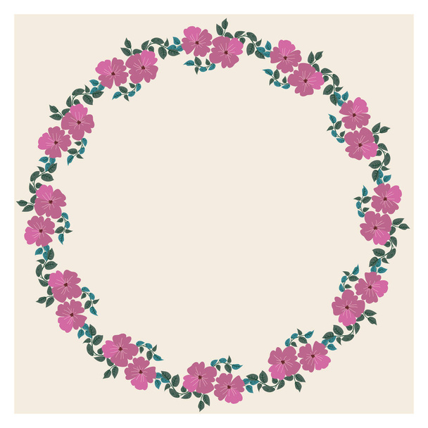 Floral round frame from cute flowers. Greeting card template. Design artwork for the poster, tee shirt, pillow, home decor. Summer wild flowers wreath - Vetor, Imagem