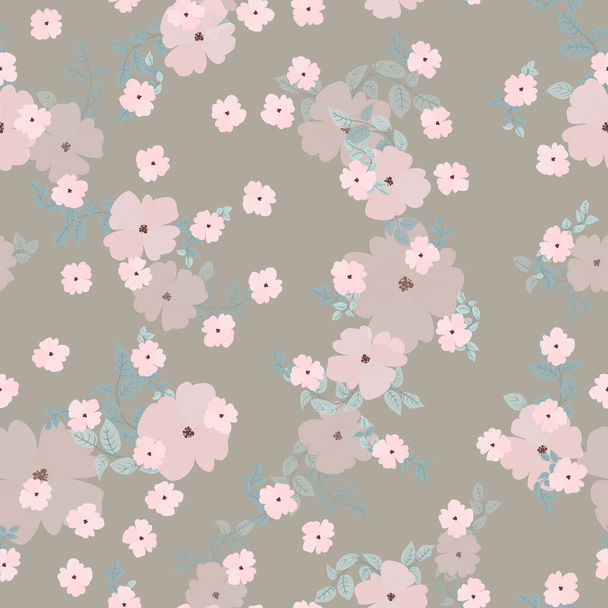 Seamless plants pattern with antique folk flowers. Shabby chic style millefleurs. Floral background for textile, wallpaper, covers, surface, print, wrap, scrapbooking, decoupage - Vektör, Görsel