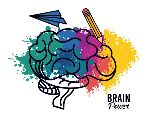 brain power poster with pencil and airplane - Vector, Image