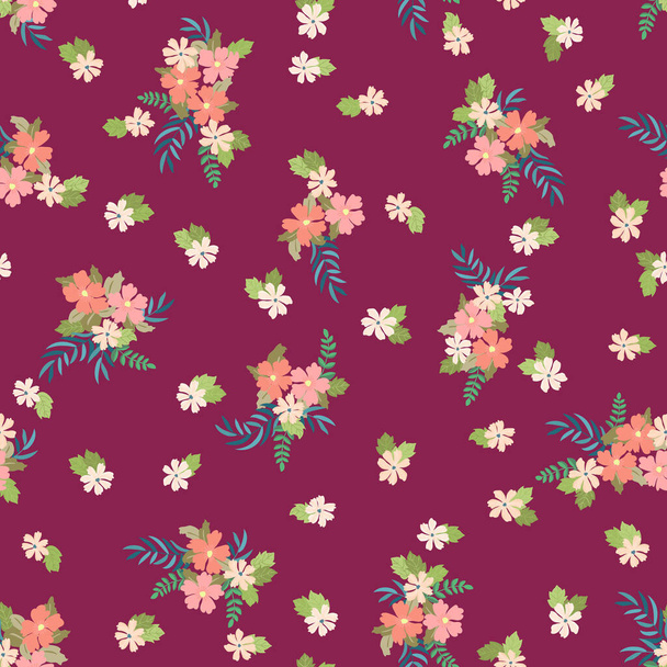 Seamless plants pattern with antique folk flowers. Shabby chic style millefleurs. Floral background for textile, wallpaper, covers, surface, print, wrap, scrapbooking, decoupage - Διάνυσμα, εικόνα