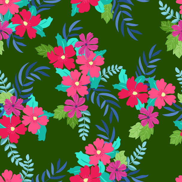 Seamless plants pattern with antique folk flowers. Shabby chic style millefleurs. Floral background for textile, wallpaper, covers, surface, print, wrap, scrapbooking, decoupage - Vecteur, image