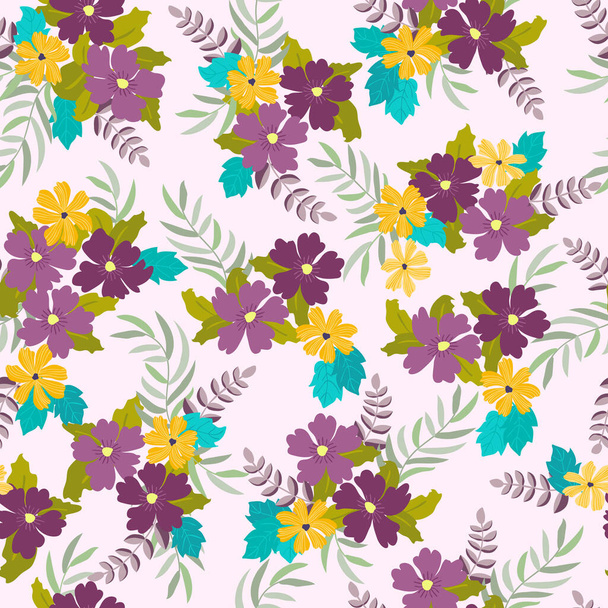 Seamless plants pattern with antique folk flowers. Shabby chic style millefleurs. Floral background for textile, wallpaper, covers, surface, print, wrap, scrapbooking, decoupage - Vektor, Bild