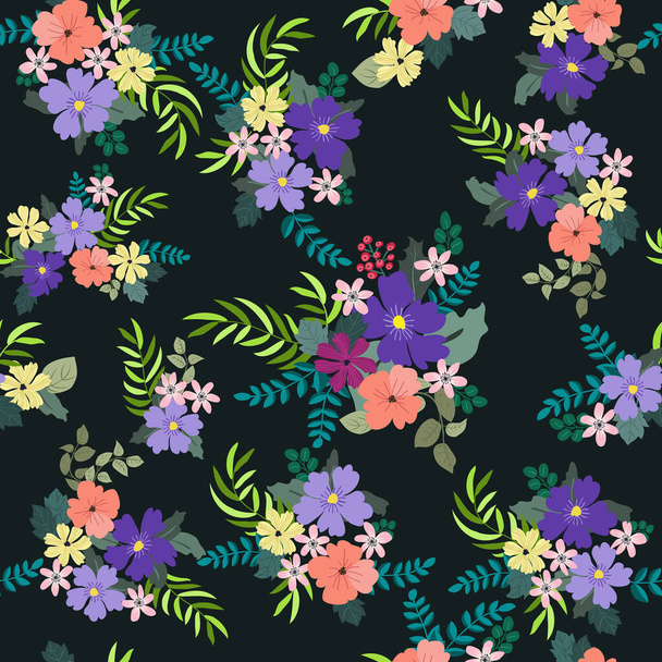 Seamless plants pattern with antique folk flowers. Shabby chic style millefleurs. Floral background for textile, wallpaper, covers, surface, print, wrap, scrapbooking, decoupage - Vektör, Görsel