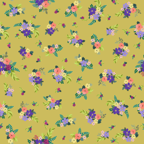 Seamless plants pattern with antique folk flowers. Shabby chic style millefleurs. Floral background for textile, wallpaper, covers, surface, print, wrap, scrapbooking, decoupage - Vector, afbeelding