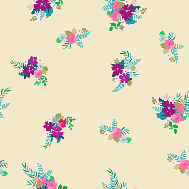 Seamless plants pattern with antique folk flowers. Shabby chic style millefleurs. Floral background for textile, wallpaper, covers, surface, print, wrap, scrapbooking, decoupage - Vetor, Imagem