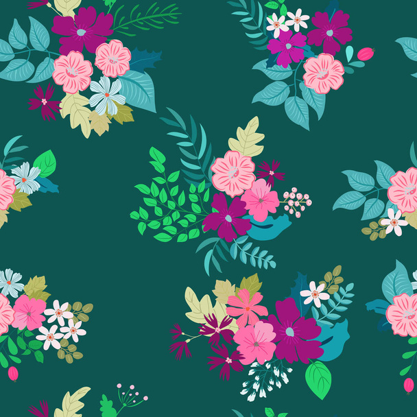 Seamless plants pattern with antique folk flowers. Shabby chic style millefleurs. Floral background for textile, wallpaper, covers, surface, print, wrap, scrapbooking, decoupage - Vektori, kuva