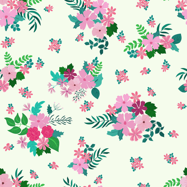 Seamless plants pattern with antique folk flowers. Shabby chic style millefleurs. Floral background for textile, wallpaper, covers, surface, print, wrap, scrapbooking, decoupage - Vektori, kuva