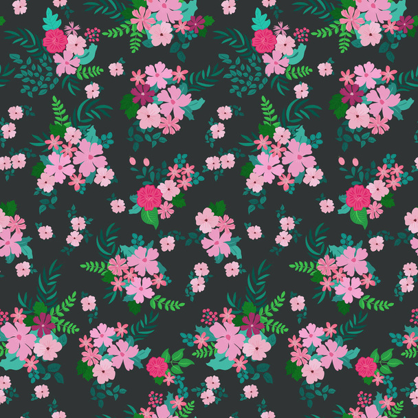 Seamless plants pattern with antique folk flowers. Shabby chic style millefleurs. Floral background for textile, wallpaper, covers, surface, print, wrap, scrapbooking, decoupage - Vektor, obrázek