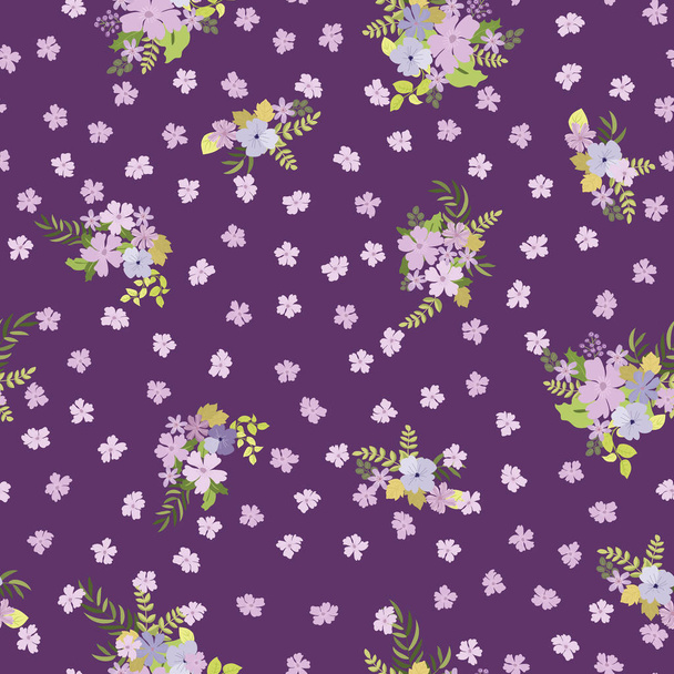Seamless plants pattern with antique folk flowers. Shabby chic style millefleurs. Floral background for textile, wallpaper, covers, surface, print, wrap, scrapbooking, decoupage - Vetor, Imagem