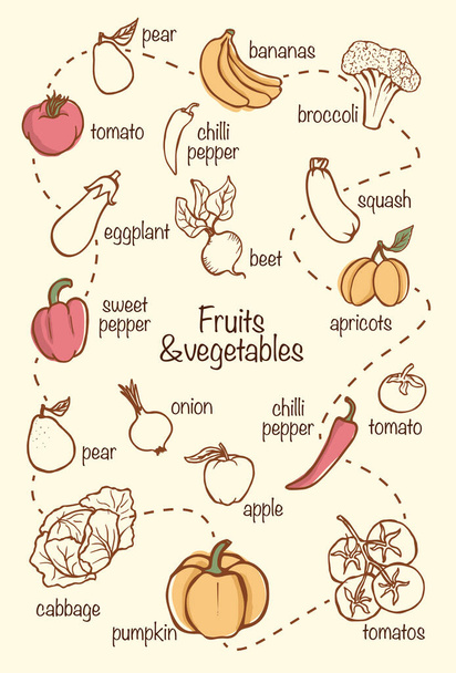 Vetor de frutas e legumes ilustração de comida vintage
 - Vetor, Imagem