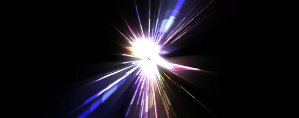 Futuristic lens flare. Light explosion star with glowing particles and lines. Beautiful abstract rays background. - Photo, Image