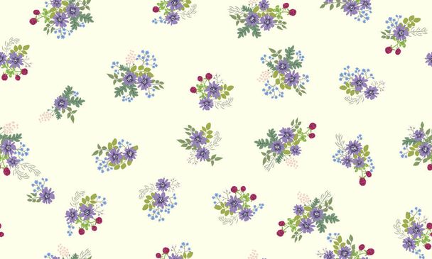 Seamless plants pattern with antique folk flowers. Shabby chic style millefleurs. Floral background for textile, wallpaper, covers, surface, print, wrap, scrapbooking, decoupage - Wektor, obraz
