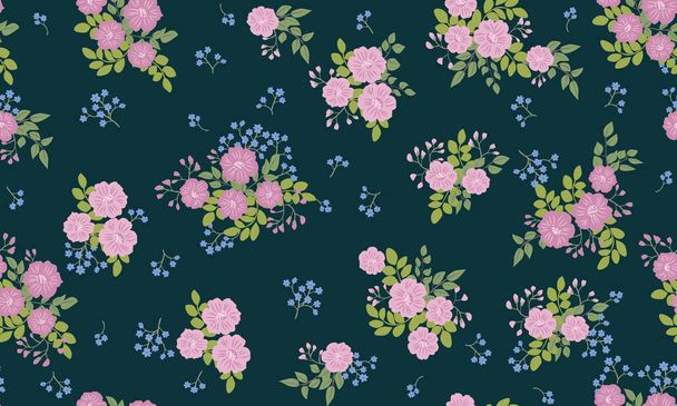 Seamless plants pattern with antique folk flowers. Shabby chic style millefleurs. Floral background for textile, wallpaper, covers, surface, print, wrap, scrapbooking, decoupage - ベクター画像