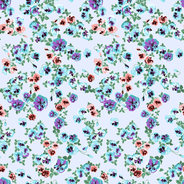 Elegant gentle trendy pattern in small-scale flowers. Millefleurs floral seamless background for textile, cotton fabric, covers, manufacturing, wallpapers, print, gift, scrapbooking. - Wektor, obraz