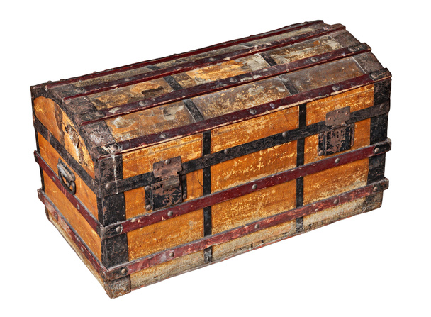 oude versleten slurf van gewaxt doek en hout met metalen bescherming, geïsoleerd met knippad - Foto, afbeelding