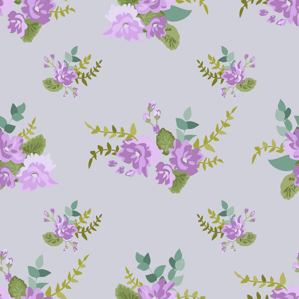 Simple seamless floral pattern with bright colorful small flowers. Trendy millefleurs. Elegant template for fashion prints - Vector, Imagen