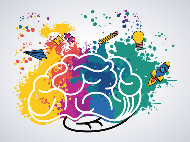 плакат питания мозга с цветами и набором принадлежностей - Вектор,изображение