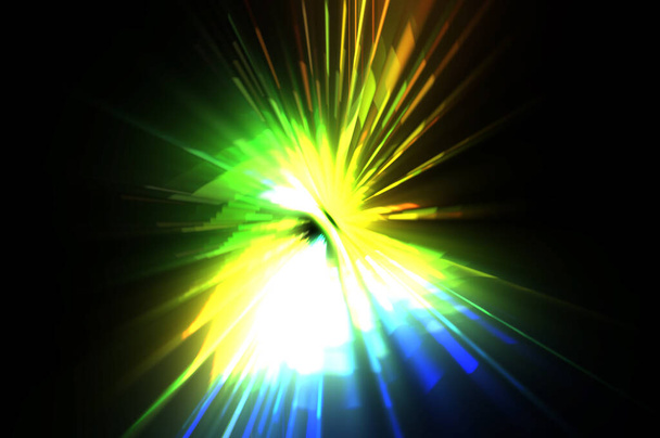 Φουτουριστικό φακό φωτοβολίδα. Φως αστέρι έκρηξη με λαμπερό σωματίδια και γραμμές. Όμορφη αφηρημένες ακτίνες φόντο. - Φωτογραφία, εικόνα