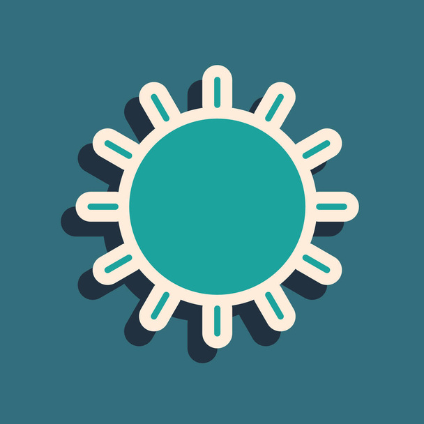 Green Sun icon isolated on green background. Summer symbol. Good sunny day. Long shadow style. Vector Illustration. - Vector, Image