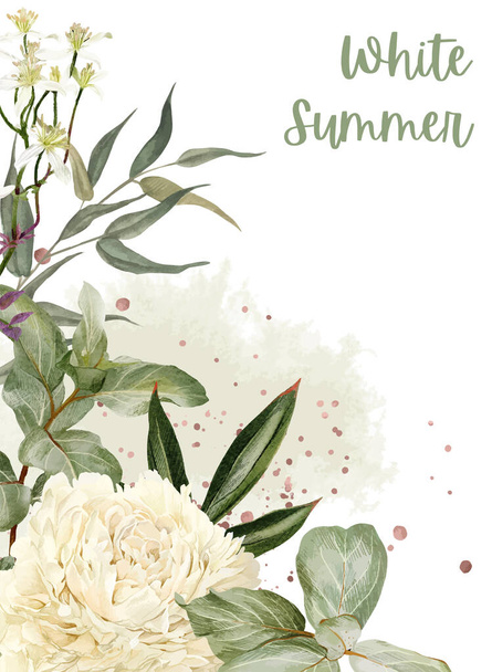 Lush peonies, flowers and rose gold floral elemets - Vecteur, image