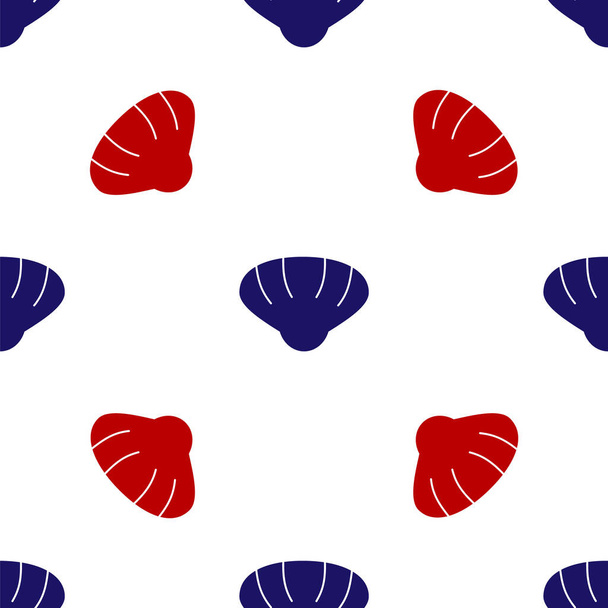 青と赤のホタテ貝のアイコンが白の背景にシームレスなパターンを隔離しました。シーシェルのサインだ。ベクトル.. - ベクター画像