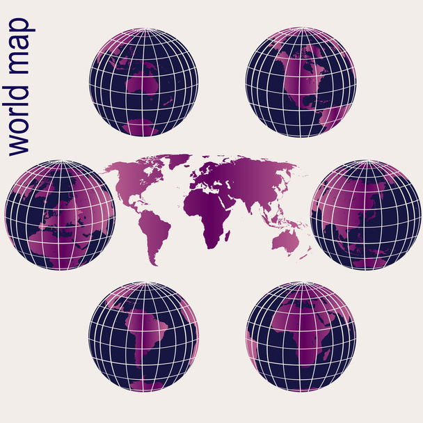 Set of purple Earth globes and world map - Photo, Image