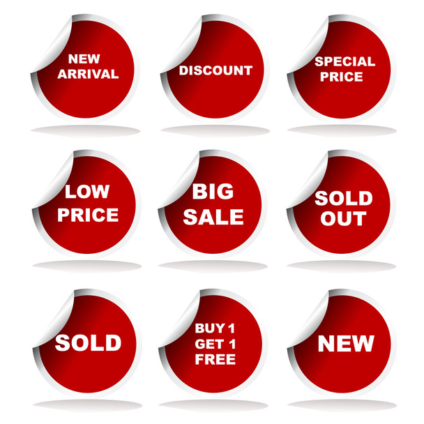 σύνολο κόκκινο πώληση αυτοκόλλητα και Ετικέτες - Φωτογραφία, εικόνα