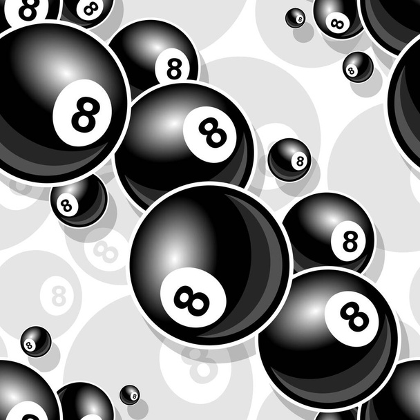 Printable pattern with billiards pool snooker 8 ball symbol. Vector illustration. Ideal for wallpaper, wrapper, packaging, fabric, textile, paper design and any kind of decoration. - Вектор, зображення