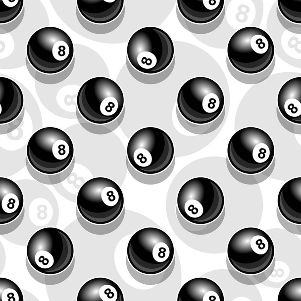 Printable pattern with billiards pool snooker 8 ball symbol. Vector illustration. Ideal for wallpaper, wrapper, packaging, fabric, textile, paper design and any kind of decoration. - Vetor, Imagem