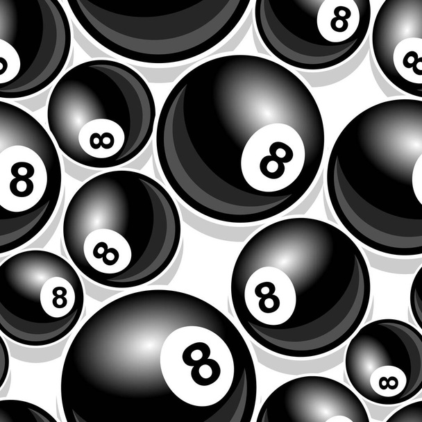 Printable pattern with billiards pool snooker 8 ball symbol. Vector illustration. Ideal for wallpaper, wrapper, packaging, fabric, textile, paper design and any kind of decoration. - Vector, afbeelding