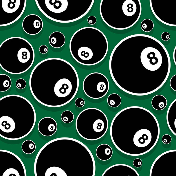 Druckbares Muster mit Billard Pool Snooker 8 Ball Symbol. Vektorillustration. Ideal für Tapeten, Verpackungen, Stoffe, Textilien, Papierdesign und jede Art von Dekoration. - Vektor, Bild
