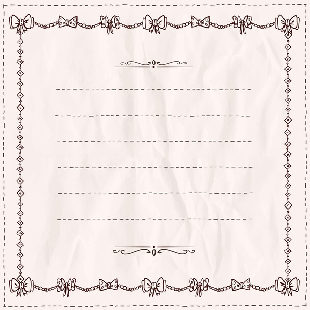 Handdrawn doodle frame with bows on a paper. - Vector, imagen
