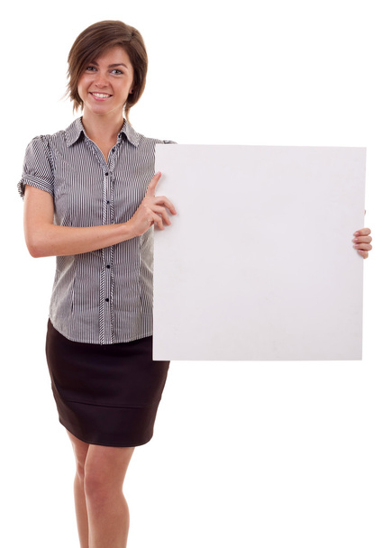 Woman holding a blank billboard - Foto, Imagem