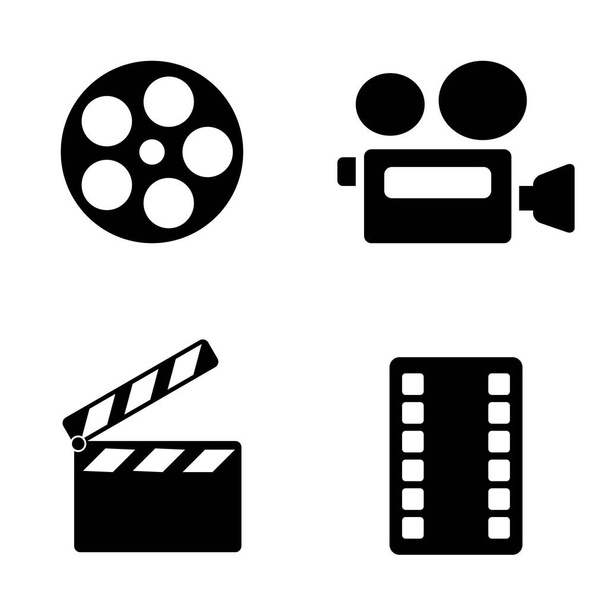 Reihe von Kino-Ikonen, die durch Illustration gezeichnet werden. Videokamera-Ikone - Vektor, Bild