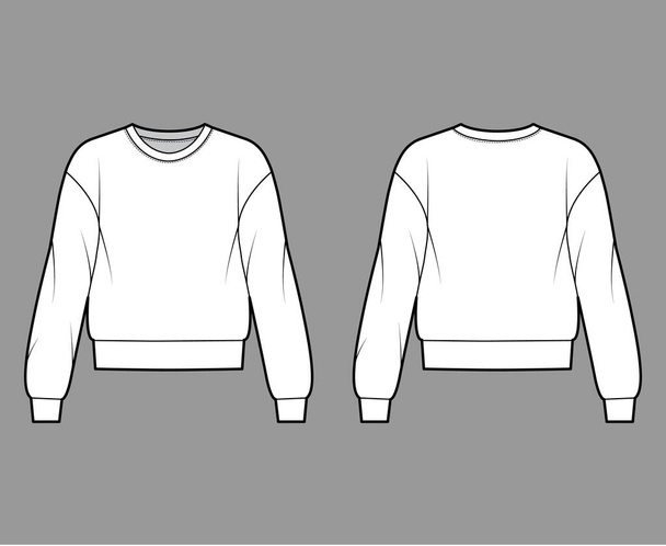 Хлопчатомахровый свитер с непринужденной подошвой, декольте, длинными джинсами. Плоский прыгун  - Вектор,изображение