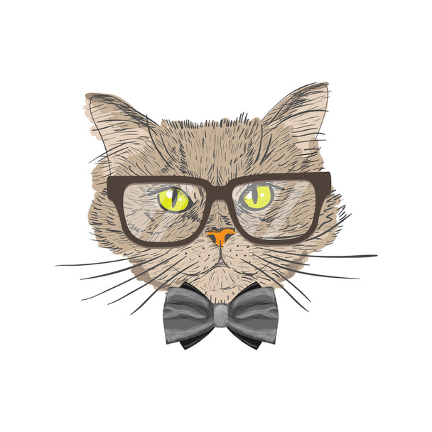 Portrait of hipster cat - Vector, Image