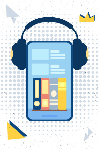Audiobooks na telefonu s konceptem vektorové ilustrace sluchátek. Návrh šablony prvku pro podcast audio knihy bookstore webové stránky. - Vektor, obrázek