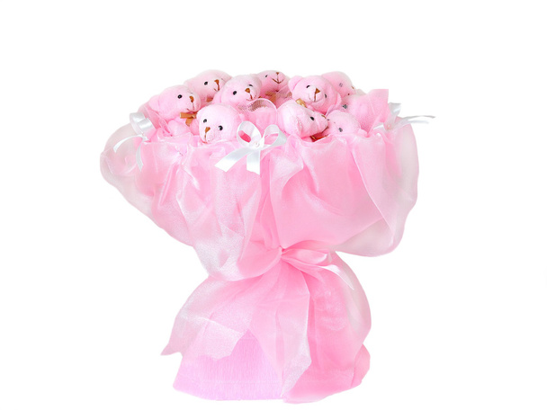 Bouquet of pink teddy bears isolated on white background. - Фото, изображение