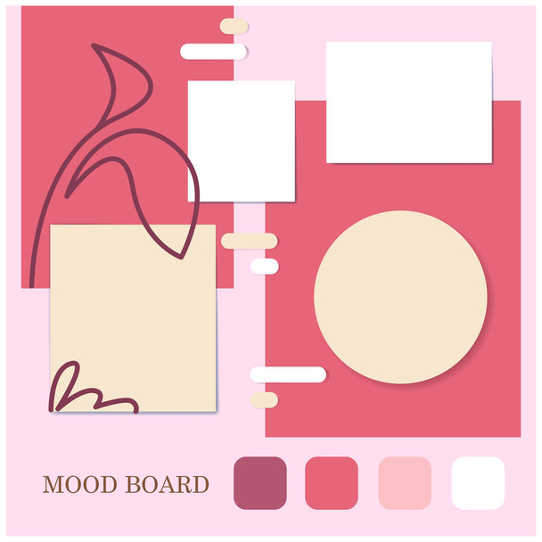 Paleta de tonos rosados estilo floral vector color humor tablero plantilla o marco de fotos - Vector, imagen