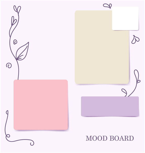 Florale Kalligrafie-Elemente pastellfarben Mood Board Vorlage oder Aufkleber Notizen Abstandshalter - Vektor, Bild