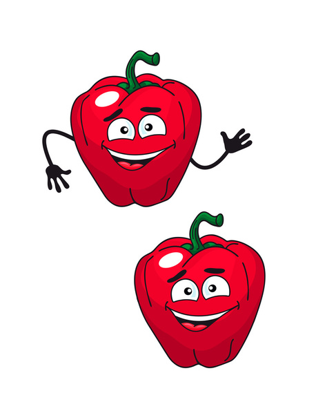 δύο ευτυχής χαμογελαστοί κόκκινες πιπεριές - Διάνυσμα, εικόνα