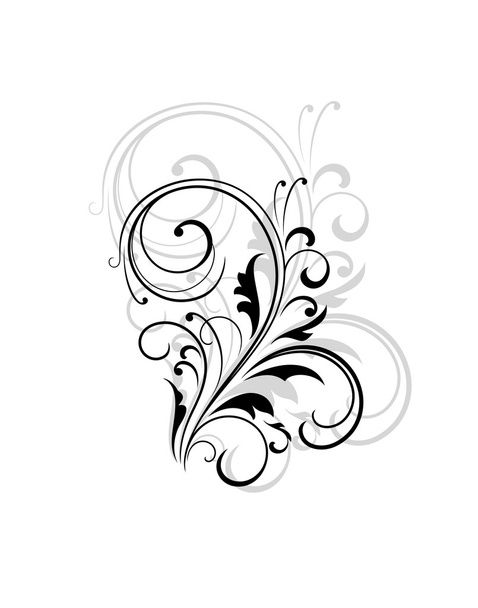 Simple black and white swirling floral element - Vector, Image
