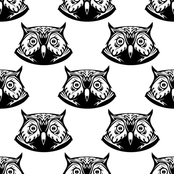 Seamless pattern of wise owl heads - Vecteur, image