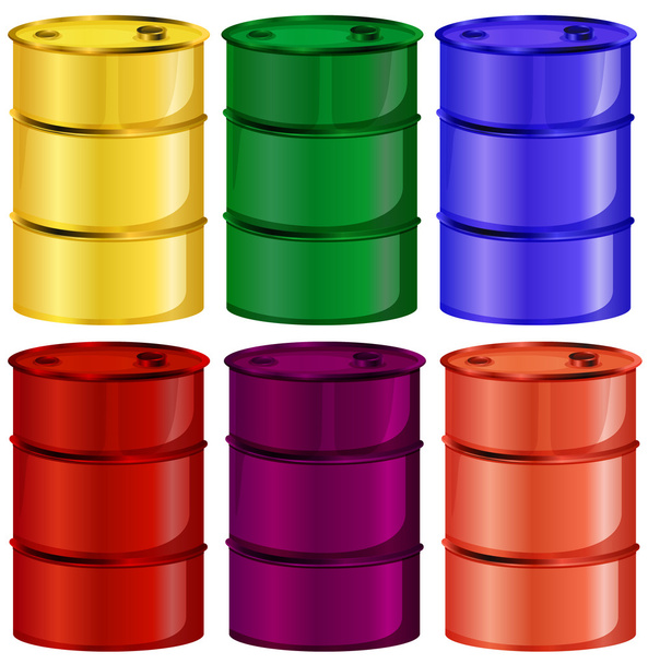 zes kleurrijke vaten - Vector, afbeelding