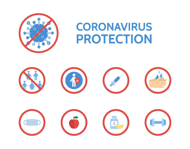Corona virus protection infographic. COVID-19 novel coronavirus. Stop bacteria. Medical examination. Corona virus prevention. Antibacterial concept. Antiviral immunity. Vector illustration. - Vektor, obrázek