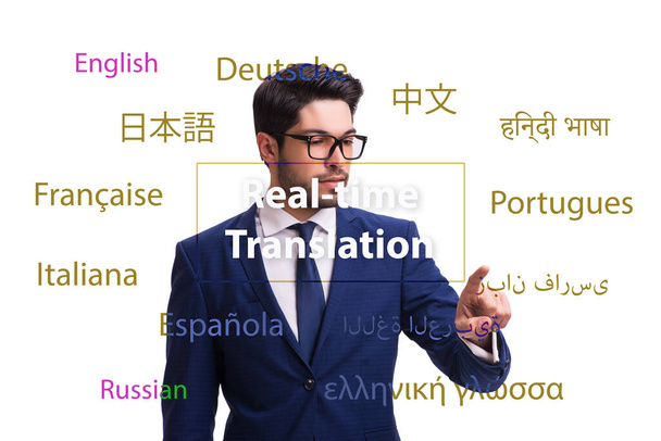 外国語からのリアルタイム翻訳の概念 - 写真・画像