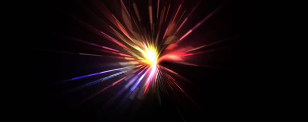 未来型レンズフレア。輝く粒子と線で光爆発星。美しい抽象的な光線背景. - 写真・画像