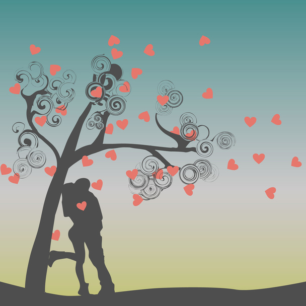 Silhouette of kissing couple - Вектор,изображение